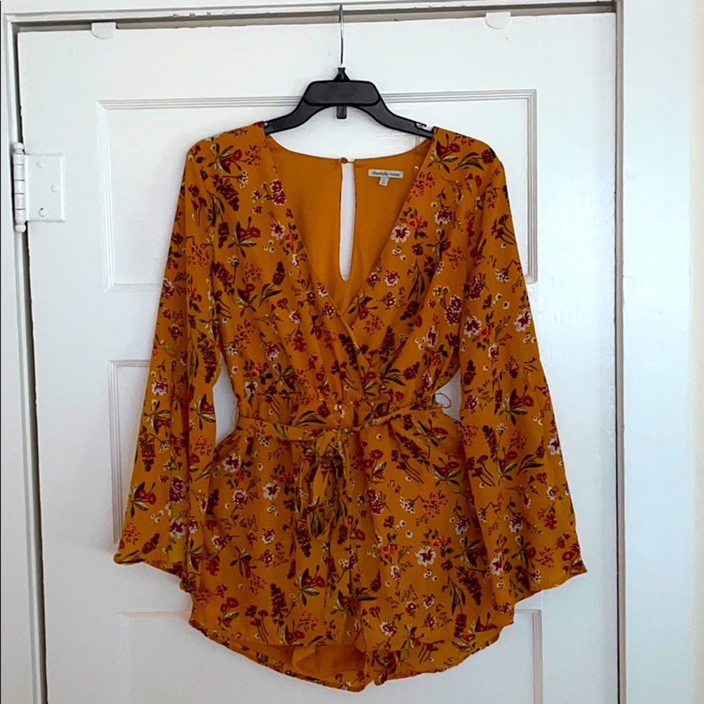 Charlotte Russe Floral Romper Mustard